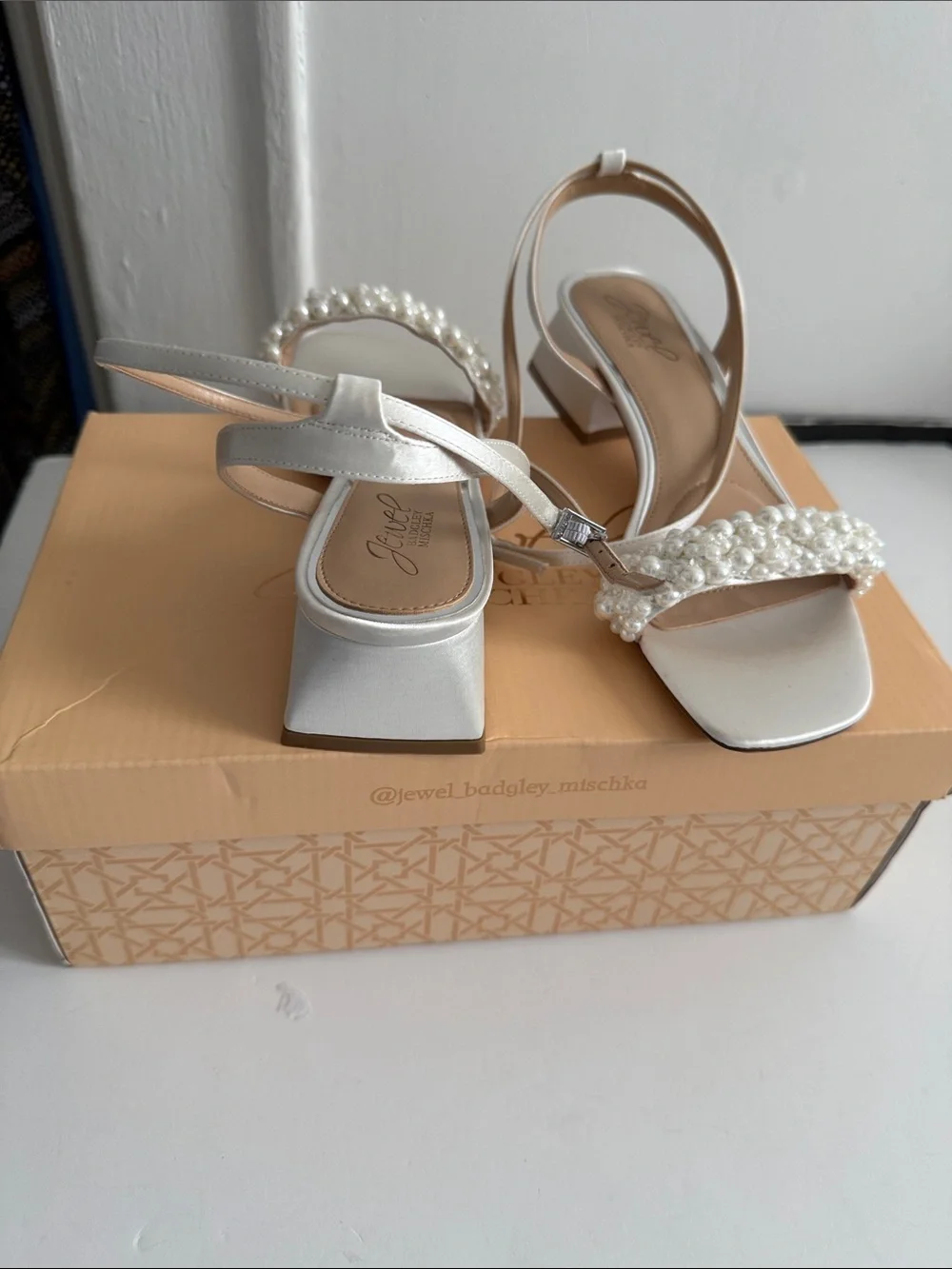 Jewel Badgley Mischka White Pearl Ankle-Strap Sandal
